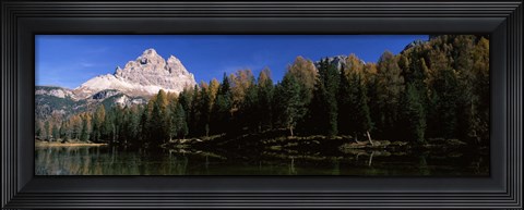 Framed Trees at the lakeside, Lake Misurina, Tre Cime Di Lavaredo, Dolomites, Cadore, Province of Belluno, Veneto, Italy Print