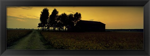 Framed Silhouette of a farmhouse at sunset, Polesine, Veneto, Italy Print