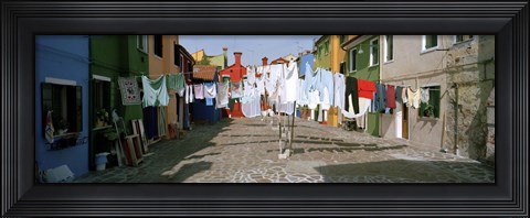 Framed Clothesline in a street, Burano, Veneto, Italy Print