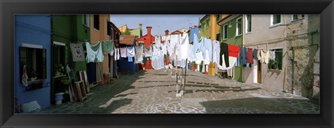 Framed Clothesline in a street, Burano, Veneto, Italy Print