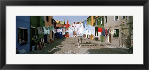 Framed Clothesline in a street, Burano, Veneto, Italy Print