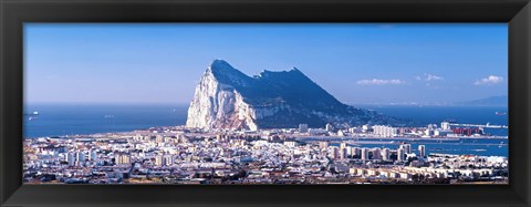 Framed City with a cliff in the background, Rock Of Gibraltar, Gibraltar, Spain Print