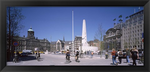 Framed Group of people at a town square, Dam Square, Amsterdam, Netherlands Print