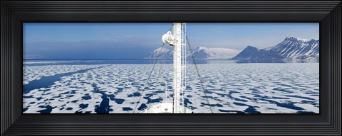 Framed Ship in the ocean with a mountain range in the background, Bellsund, Spitsbergen, Svalbard Islands, Norway Print