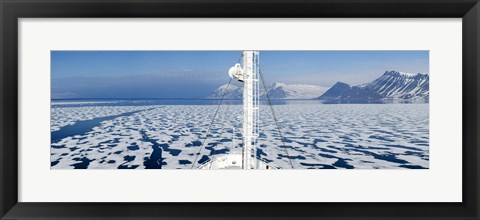 Framed Ship in the ocean with a mountain range in the background, Bellsund, Spitsbergen, Svalbard Islands, Norway Print