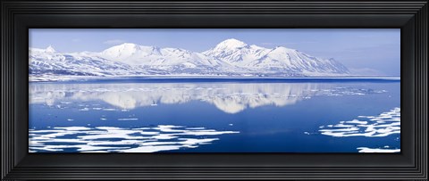 Framed Reflection of a mountain range in an ocean, Bellsund, Spitsbergen, Svalbard Islands, Norway Print