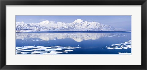 Framed Reflection of a mountain range in an ocean, Bellsund, Spitsbergen, Svalbard Islands, Norway Print