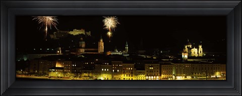 Framed Firework display over a fort, Hohensalzburg Fortress, Salzburg, Austria Print