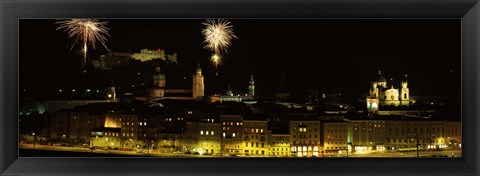 Framed Firework display over a fort, Hohensalzburg Fortress, Salzburg, Austria Print
