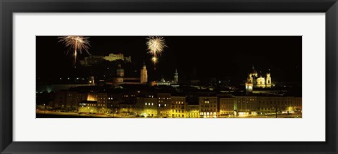 Framed Firework display over a fort, Hohensalzburg Fortress, Salzburg, Austria Print