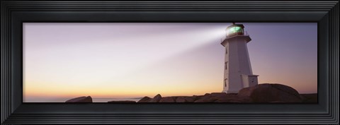 Framed Low Angle View Of A Lighthouse at dusk, Peggy's Cove, Nova Scotia, Canada Print