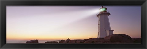 Framed Low Angle View Of A Lighthouse at dusk, Peggy&#39;s Cove, Nova Scotia, Canada Print