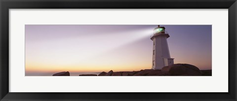 Framed Low Angle View Of A Lighthouse at dusk, Peggy&#39;s Cove, Nova Scotia, Canada Print