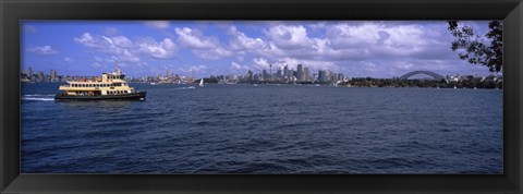 Framed Ferry in the sea with a bridge in the background, Sydney Harbor Bridge, Sydney Harbor, Sydney, New South Wales, Australia Print