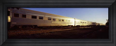 Framed Train moving on railroad tracks, Indian Pacific Train, Broken Hill, New South Wales, Australia Print