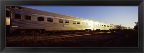 Framed Train moving on railroad tracks, Indian Pacific Train, Broken Hill, New South Wales, Australia Print