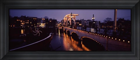 Framed Bridge lit up at night, Magere Brug, Amsterdam, Netherlands Print