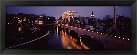 Framed Bridge lit up at night, Magere Brug, Amsterdam, Netherlands Print