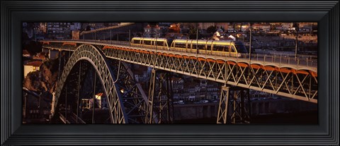 Framed Metro train on a bridge, Dom Luis I Bridge, Duoro River, Porto, Portugal Print