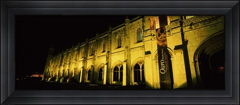 Framed Low angle view of a monastery at night, Mosteiro Dos Jeronimos, Belem, Lisbon, Portugal Print