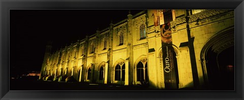Framed Low angle view of a monastery at night, Mosteiro Dos Jeronimos, Belem, Lisbon, Portugal Print