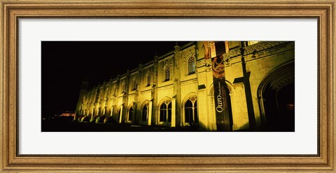 Framed Low angle view of a monastery at night, Mosteiro Dos Jeronimos, Belem, Lisbon, Portugal Print