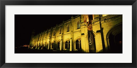 Framed Low angle view of a monastery at night, Mosteiro Dos Jeronimos, Belem, Lisbon, Portugal Print