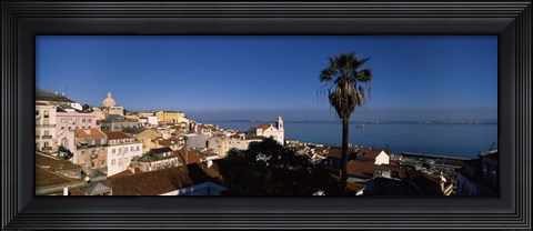 Framed View of buildings and the sea, Alfama, Lisbon, Portugal Print