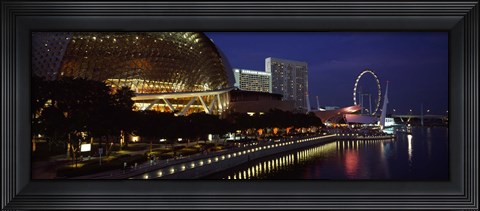 Framed Concert hall at the waterfront, Esplanade Theater, The Singapore Flyer, Singapore River, Singapore Print