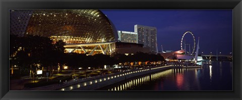 Framed Concert hall at the waterfront, Esplanade Theater, The Singapore Flyer, Singapore River, Singapore Print