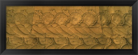Framed Bas relief in a temple, Angkor Wat, Angkor, Cambodia Print