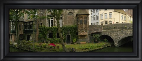 Framed Buildings along channel, Bruges, West Flanders, Belgium Print