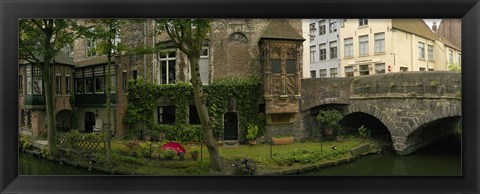 Framed Buildings along channel, Bruges, West Flanders, Belgium Print