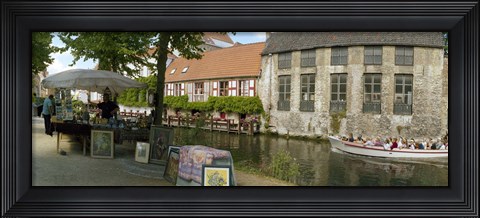 Framed Flea market at a canal, Dijver Canal, Bruges, West Flanders, Belgium Print
