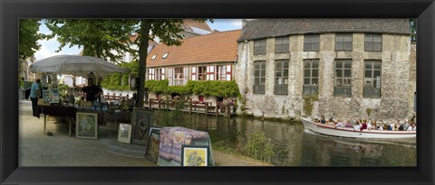 Framed Flea market at a canal, Dijver Canal, Bruges, West Flanders, Belgium Print