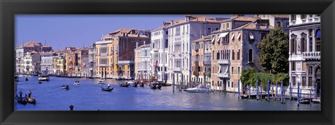 Framed Gondolas passing buildings along a canal, Grand Canal, Venice, Italy Print