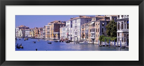 Framed Gondolas passing buildings along a canal, Grand Canal, Venice, Italy Print