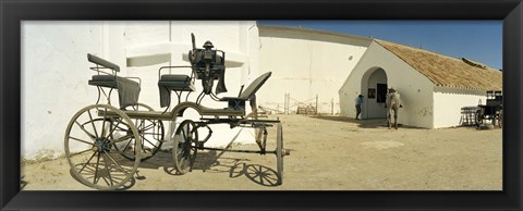 Framed Horse cart in front of a hotel, Hotel Cortijo El Esparragal, Gerena, Seville, Seville Province, Andalusia, Spain Print