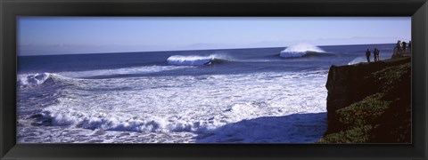 Framed Tourist looking at waves in the sea, Santa Cruz, Santa Cruz County, California, USA Print