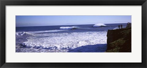 Framed Tourist looking at waves in the sea, Santa Cruz, Santa Cruz County, California, USA Print