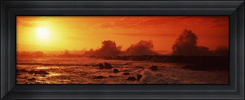 Framed Waves breaking on rocks in the sea, Three Tables, North Shore, Oahu, Hawaii, USA Print