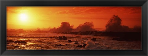 Framed Waves breaking on rocks in the sea, Three Tables, North Shore, Oahu, Hawaii, USA Print