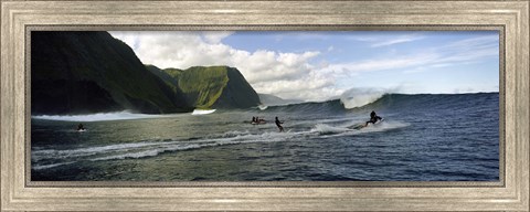 Framed Surfers in the sea, Hawaii, USA Print