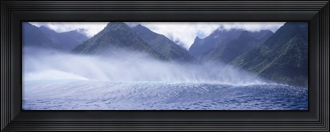 Framed Rolling waves and mountains, Tahiti, French Polynesia Print