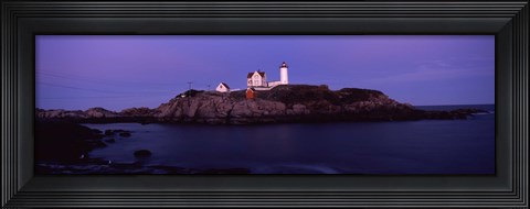 Framed Lighthouse on the coast at dusk, Nubble Lighthouse, York, York County, Maine Print