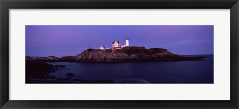 Framed Lighthouse on the coast at dusk, Nubble Lighthouse, York, York County, Maine Print