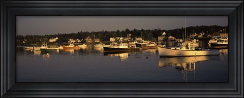 Framed Boats moored at a harbor, Bass Harbor, Hancock County, Maine, USA Print