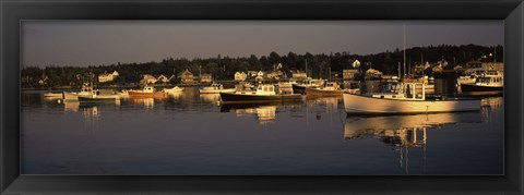 Framed Boats moored at a harbor, Bass Harbor, Hancock County, Maine, USA Print