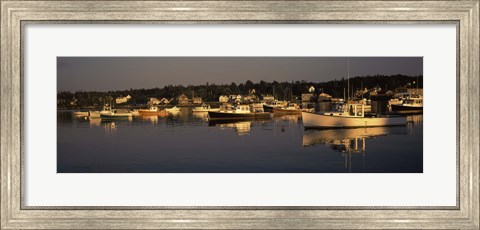 Framed Boats moored at a harbor, Bass Harbor, Hancock County, Maine, USA Print