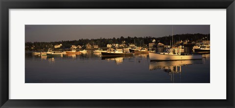 Framed Boats moored at a harbor, Bass Harbor, Hancock County, Maine, USA Print